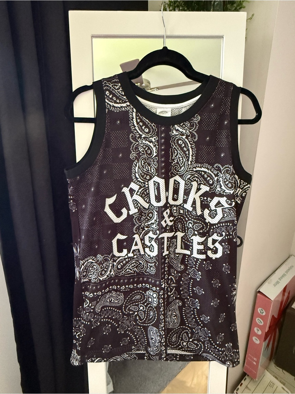 Crooks & Castles Mesh Basketball Jersey Tank Top Mens Small Black Paisley